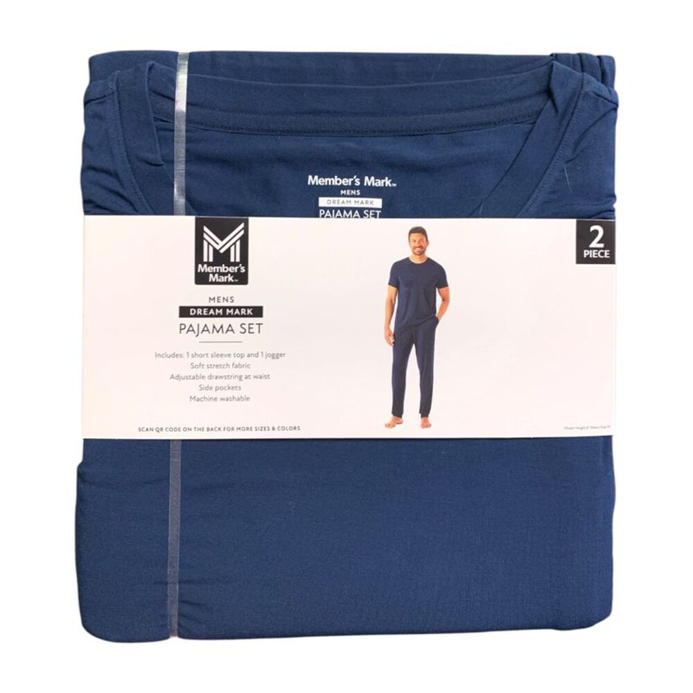 Member's Mark Mens Dream Mark Pajama Set, Short Sleeve Top and Jogger - Blue